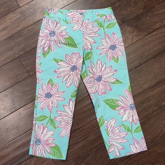 Lilly Pulitzer Light Blue Floral Crop Pants SIZE 6 - Picture 1 of 5